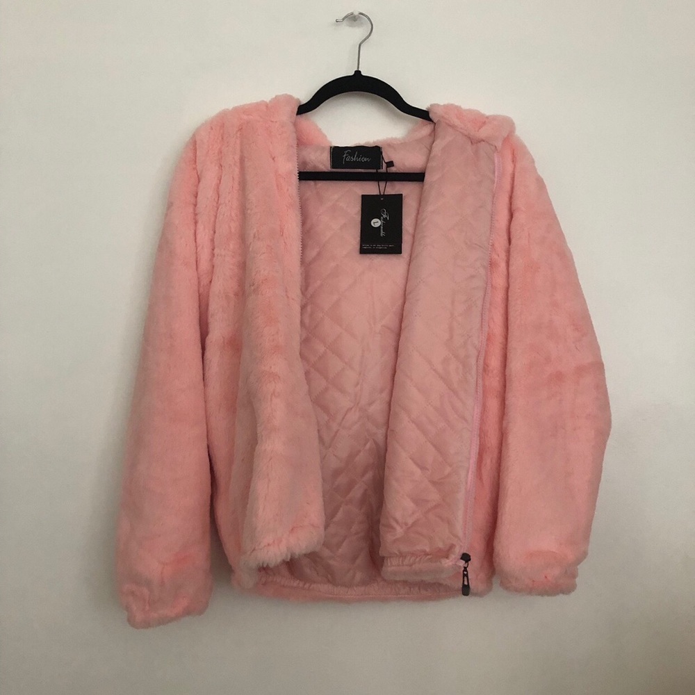 pink fluffy coat